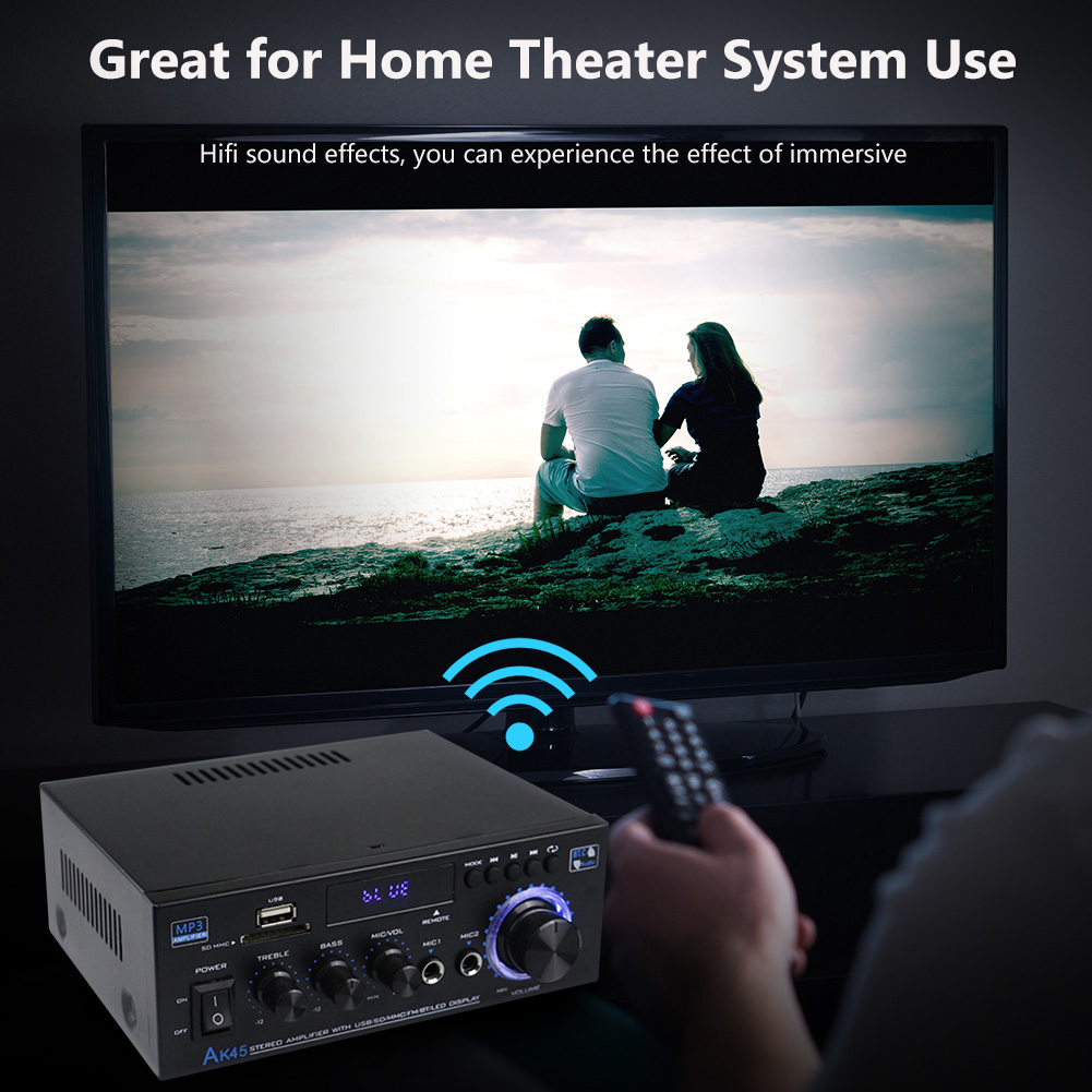 Amplificateur de puissance domestique AK45/AK35, 800W, 2 canaux, Bluetooth 5.0, son stéréo numérique Hifi, prise en charge FM, USB, SD, entrée micro