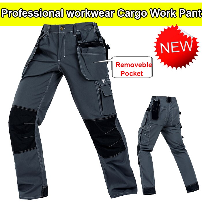 Bauskydd-pantalón mecánico con múltiples bolsillos para hombre, pantalón de trabajo gris con rodilleras, pantalones de carpintero,