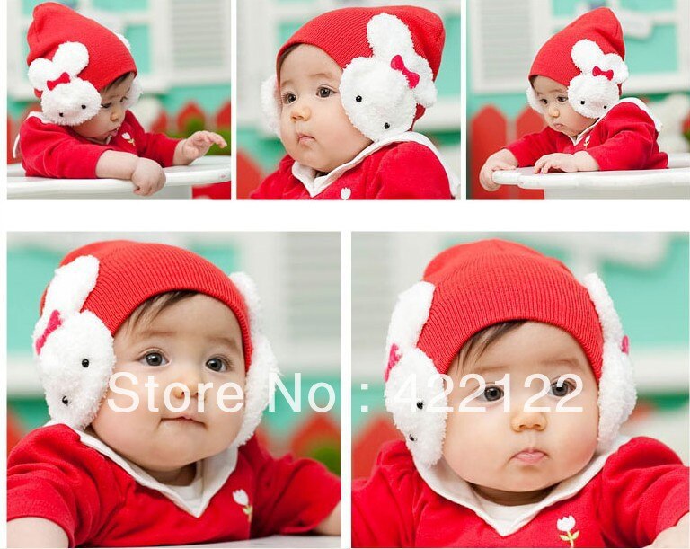 Chapéus de inverno de malha para meninos/meninas/kits, gorros infantis, engrossadores de coelho duplo, ouvido escurecido