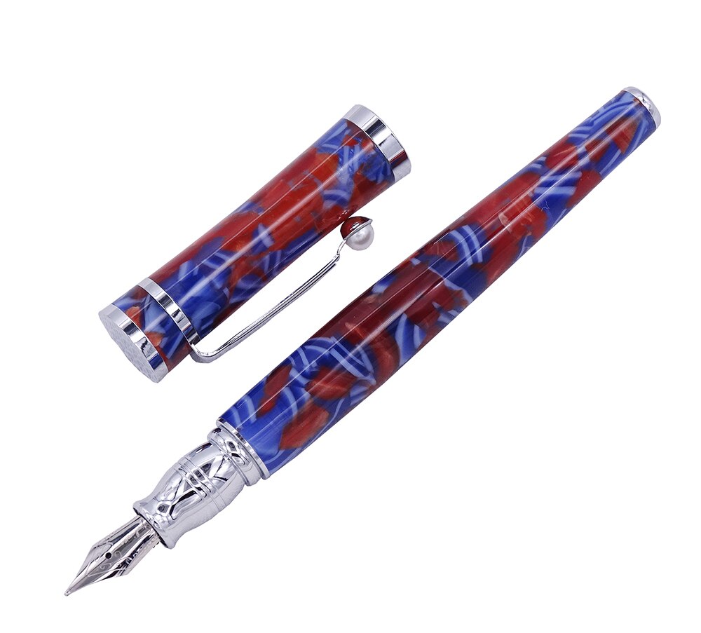 Fuliwen Celluloid Vulpen Esdoornblad Blauw-Rood, fine Nib Schrijven Pen Business Office Home Schoolbenodigdheden