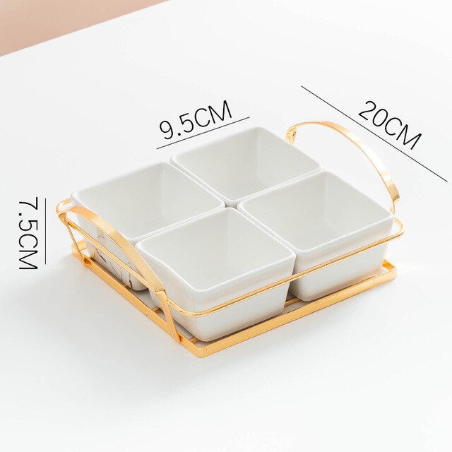 Licht Luxe Creatieve Keramiek Gedroogd Fruit Snoep Plaat Serveware Snack Tray,Serveware Serveren Tapas Gerechten Noten Olijven: 4 Grid white