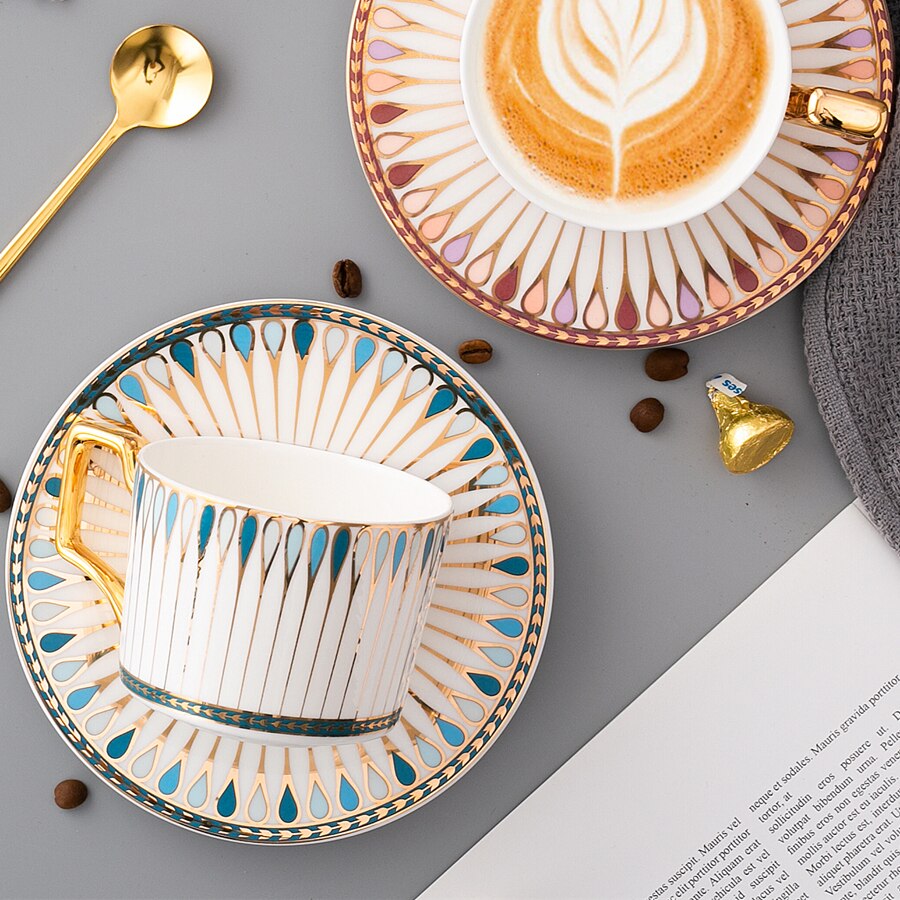 Nordic Aesthetic Coffee Cup and Saucer Set Ceramic Creativity Luxury Coffee Cups Modern Caneca Mugs BC50BD