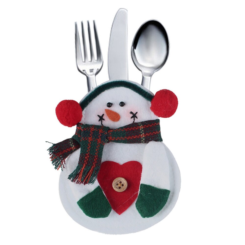 8 Stks/set Xmas Decor Sneeuwpop Keuken Zilverwerk Messen Vorken Servies Houder Pocket Kerst Decoratie Benodigdheden