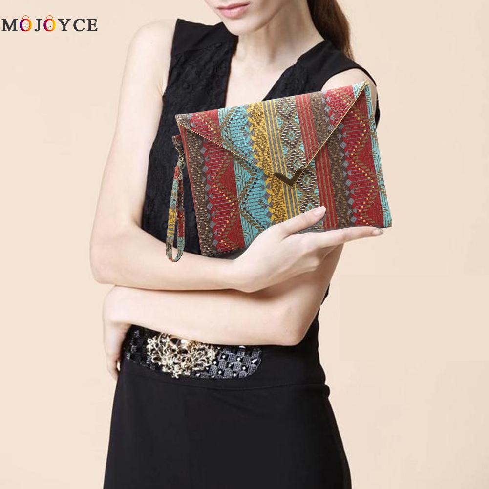 Retro Boho Vrouwen Envelop Clutch Bag Etnische Stijl Vrouwelijke Casual Canvas Portemonnee Kleine Tote Handtassen Dames Party Handtas