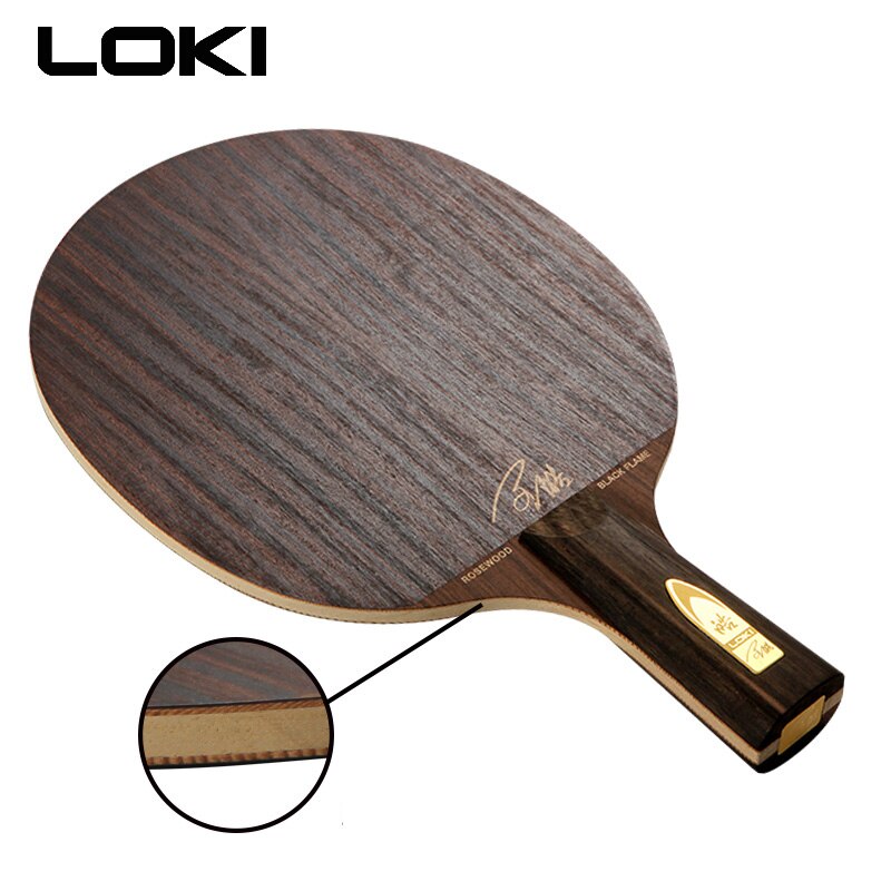 LOKI-Mesa de palo santo con llama negra, hoja de tenis de 5 capas, hoja de Ping Pong, raqueta de tenis de mesa de rendimiento: Short handle