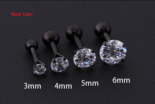 Starbeauty 1,2*6 + 3/4/5/6mm redondo zirconia Lobe Conch superior cartílago Stud pendiente Tragus piercing de La Oreja Helix superior cuerpo joyería