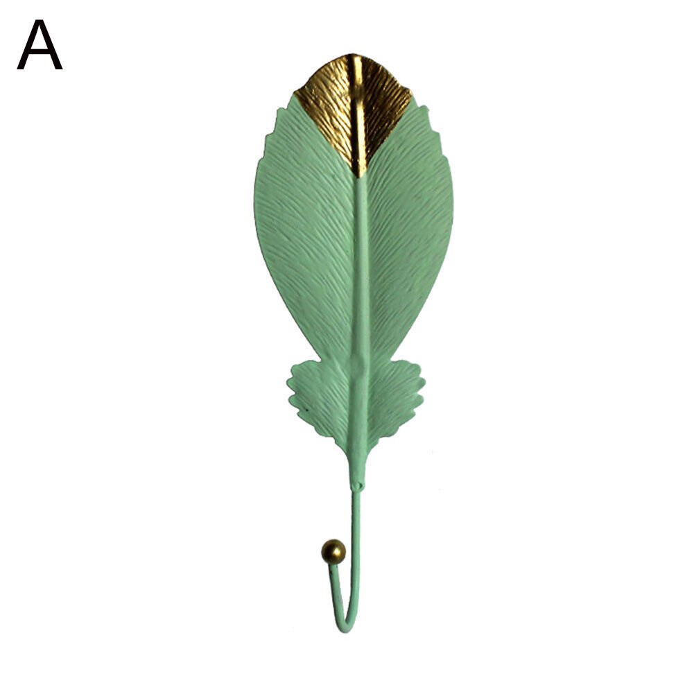 Metal Leaf Shape Wall Mounted Hanging Hook for Home Living Room Wardrobe Clothes Hat Scarf Key Bag Hanger Rack Wall Decoration: Green A