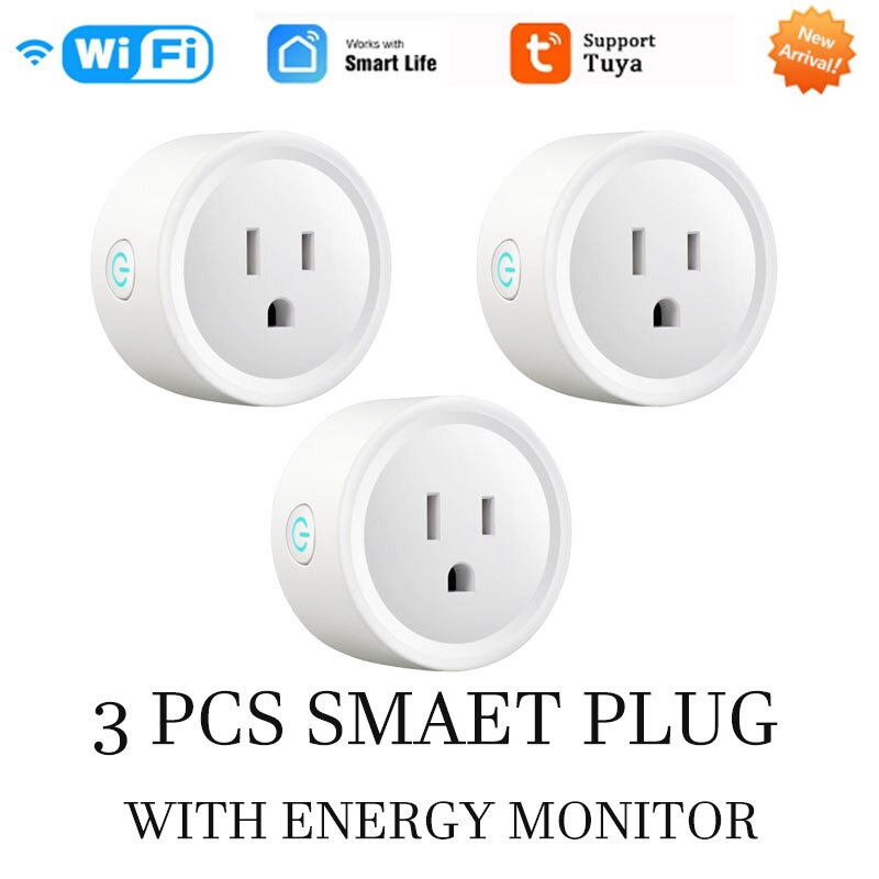 US Plug 10A WiFi Smart Socket Power Plug Outlet Remote Control Energy Monitor Works With Amazmart Home And Alexa/Google: 3 Pieces 01
