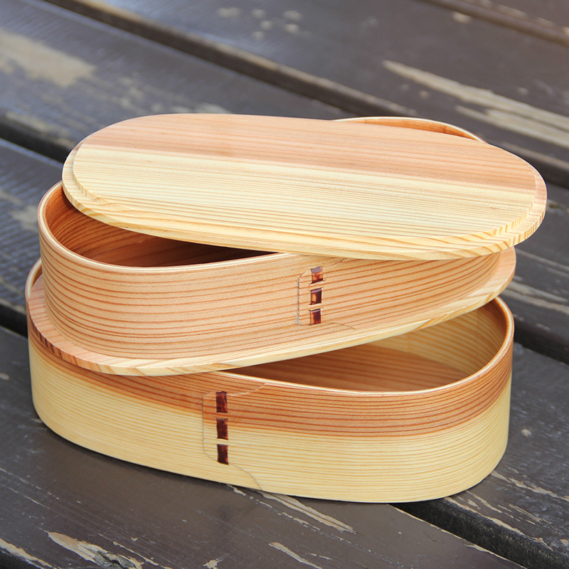 High Japanese-style Double-layer Bento Lunch Box Student Divided Lunch Wooden Sushi Box To Send Chopsticks Strap