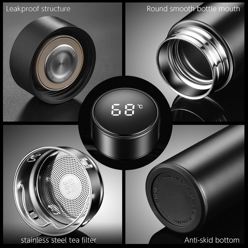 Intelligent Water Bottle Stainless Steel Thermos Bottle Cup Temperature Display Vacuum Bottle 500ml Touch Screen Water Bottle