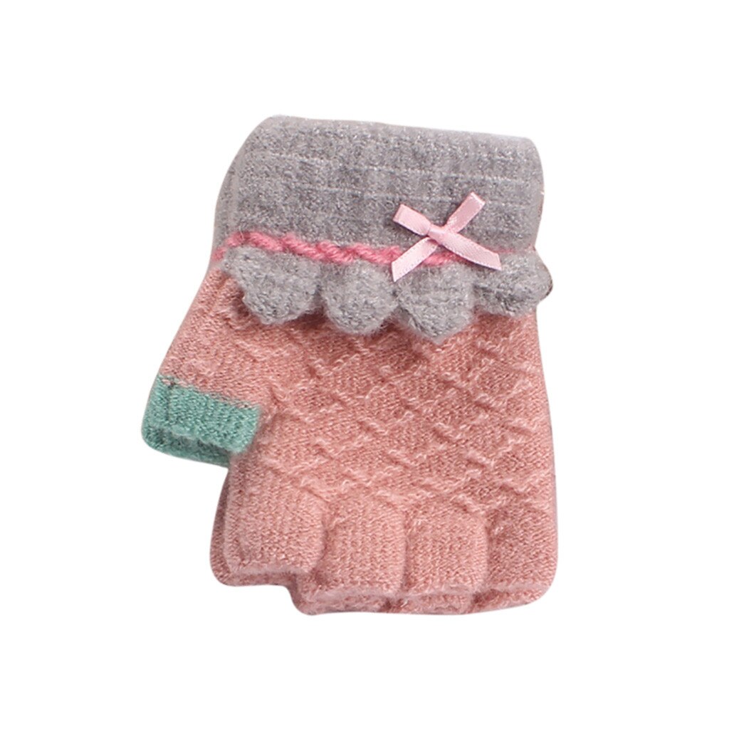 Mezzi della Barretta di inverno Dei Bambini Del Fumetto Caldo Guanti A Maglia Guanti Per Bambini Sveglio Lavorato A Maglia Jacquard Guanti Mezzi della Barretta перчатки женск: Khaki