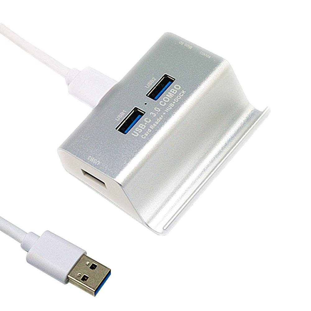 Lector de tarjetas USB 3,0 de alta velocidad, Hub DE 3 puertos USB 3,0 con soporte para teléfono, USB-C de aluminio/TYPE-C 3,0, Combo SD/TF/MicroSD: Usb Silver