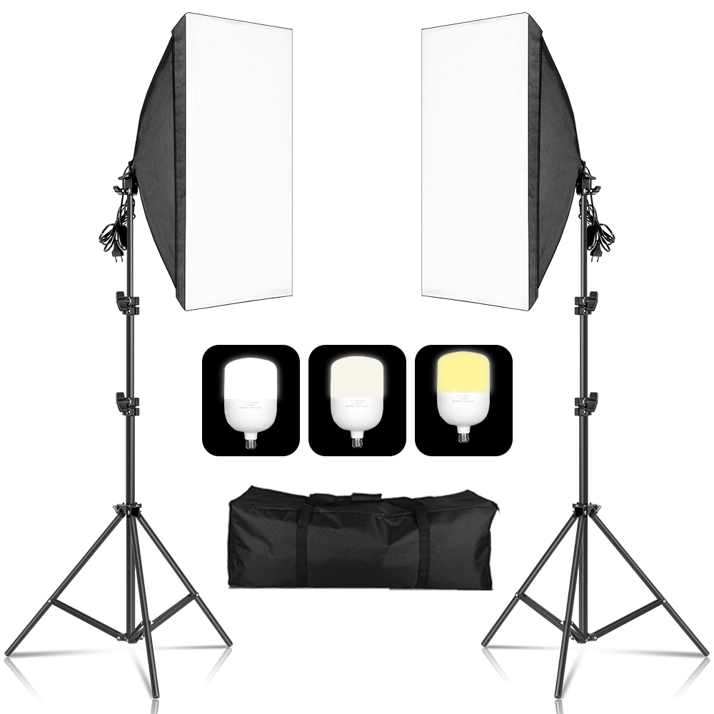 20-135W Softbox Verlichting Kit 50x70CM Fotografie LED Lamp Professionele Continu Licht Systeem Apparatuur voor Fotostudio: Goud