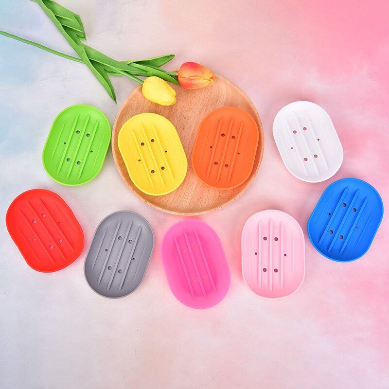 1pc Silicone Flexible Soap Dish Plate Bathroom Soap Holder Travel Holder Dish Candy Color Bathroom Soap Dish