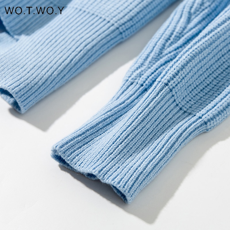 Wotwoy v-hals strikkede oversize trøjer kvinder efterår vinter langærmede basic sweater kvinder hvide afslappede løse pullovere kvinder