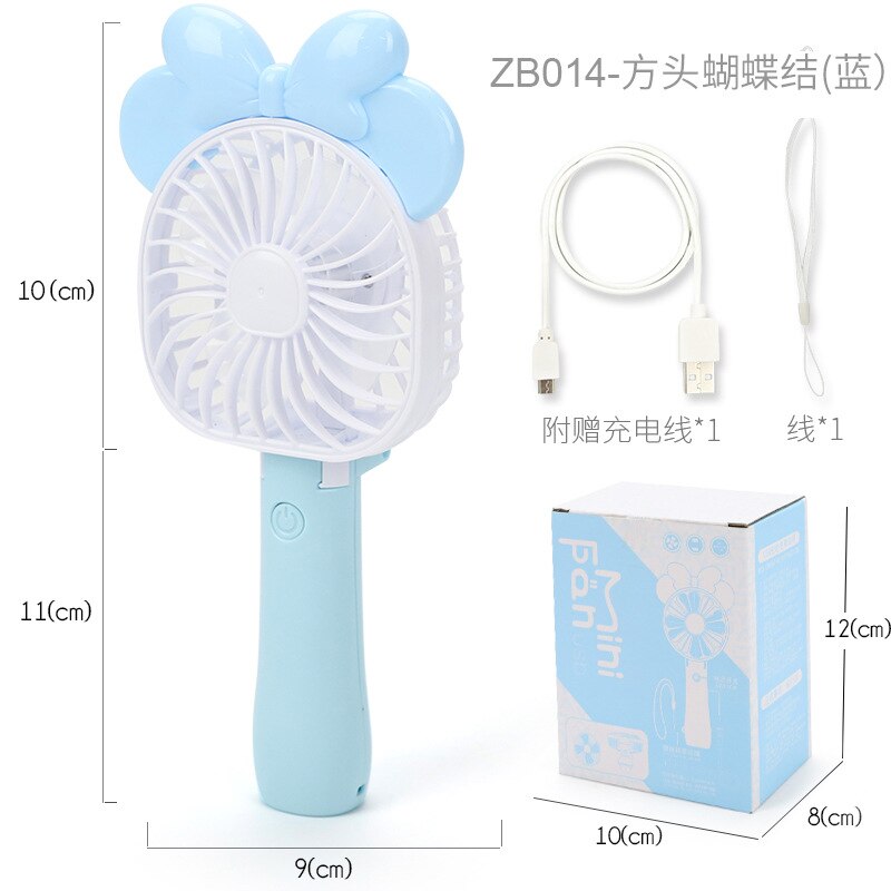 Barn tecknad modellering söt handhållen usb laddning liten fläkt mini liten elektrisk fläkt: Fläkt   zb014 blå färgglad låda 