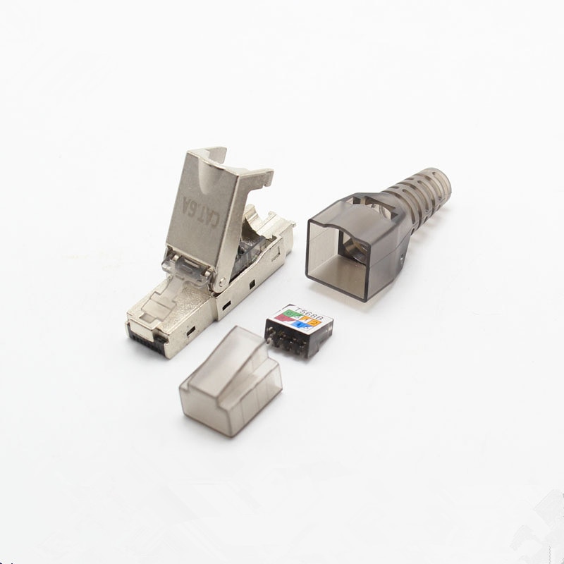 Afgeschermd Kristal Cat6a Ethernet RJ45 Adapter Adsl Modem CAT6A Plug Herbruikbare Soorten Kristal Hoofd Ethernet Connector 10 Gigabi