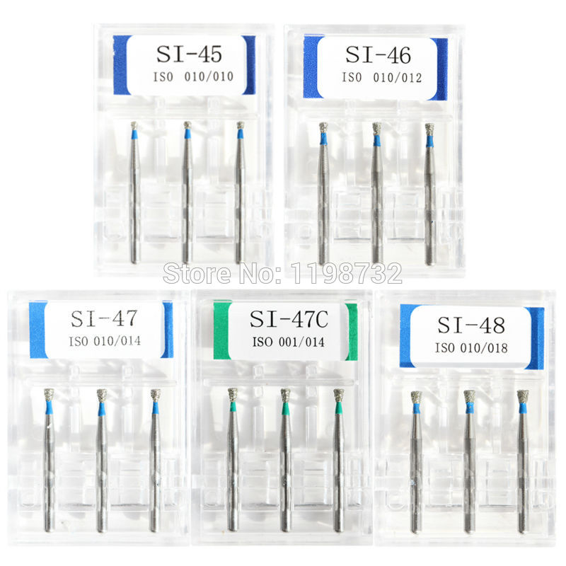 15 stücke/5 Boxen Zahn Diamant Bohrer SI-45/SI-46/SI-47/SI-47C/SI-48 Polierer Bohrer Dia -bohrer hoch Geschwindigkeit Handstück Zahnarzt Gitter