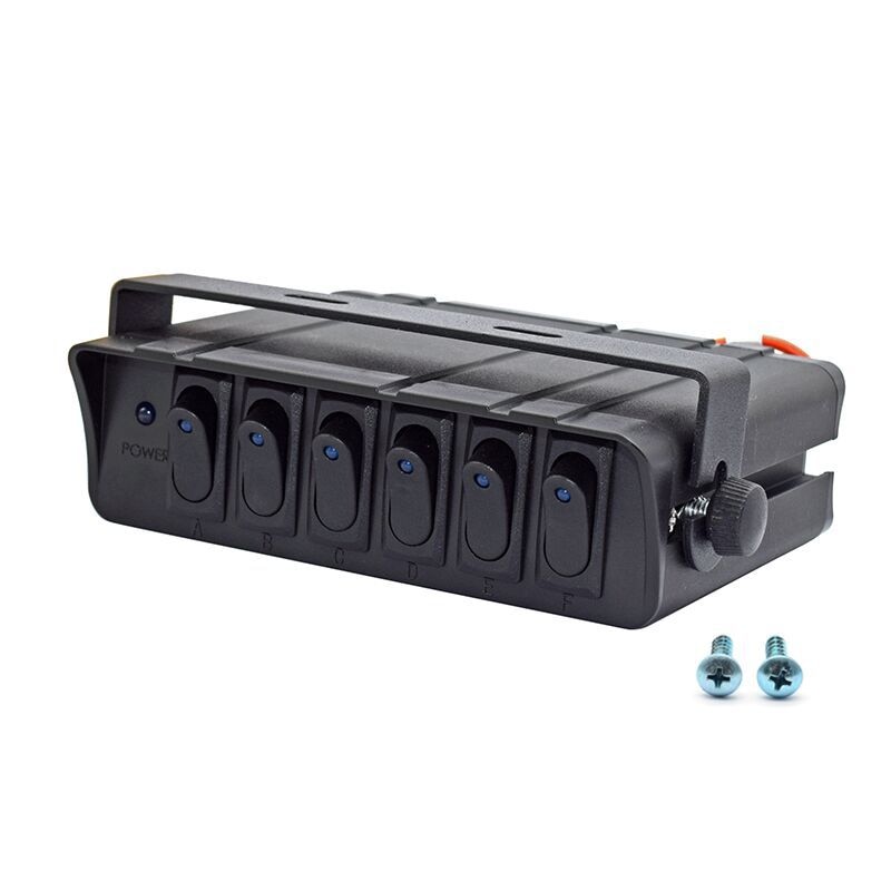 6 Gang Rocker Switch Box Universal for Cars Vehicles Boats 12-24V Waterproof 80A Switch Panel with LED Light Indicator