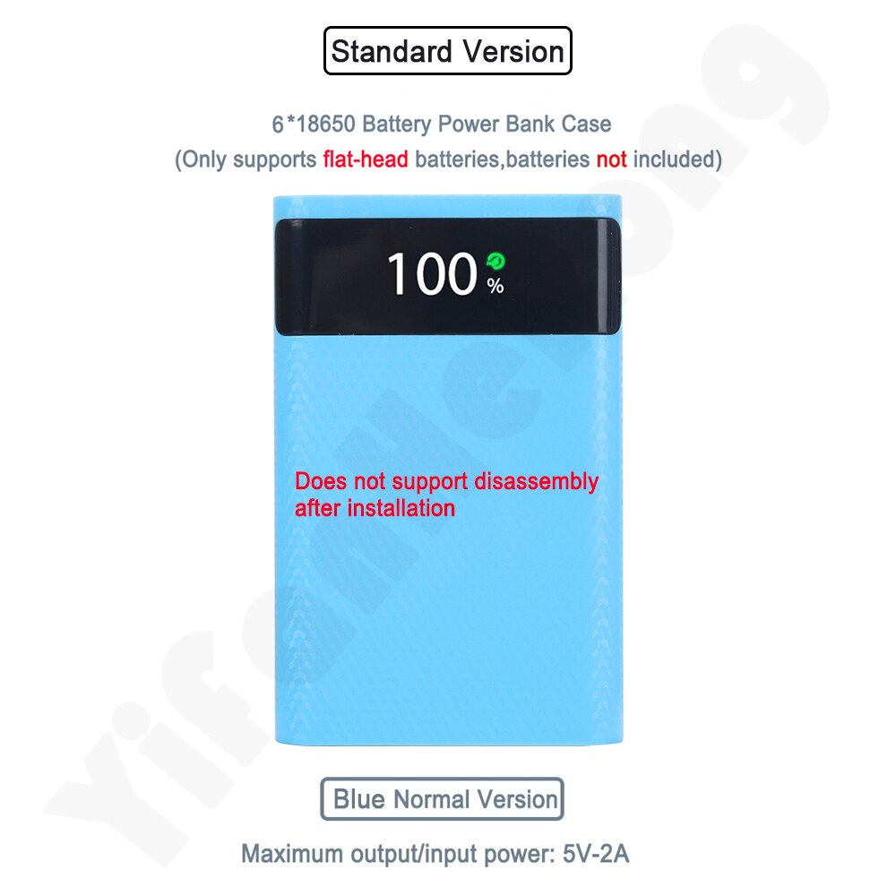 Diy 6*18650 powerbank-gehäuse mit zwei usb-anschlüssen, led-anzeige,  qc3.0 schnelllade-akkuhaltern, lade- und aufbewahrungsbox sowie schutzhülle für mobiltelefone: Normales blau