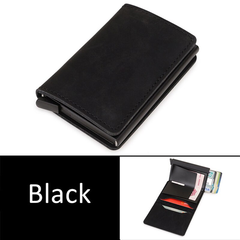 Dienqi Rfid Koolstofvezel Credit Kaarthouder Mannen Portefeuilles Zwarte Korte Purse Man Trifold Leather Slim Dunne Mini Portemonnee Smart walet: Black
