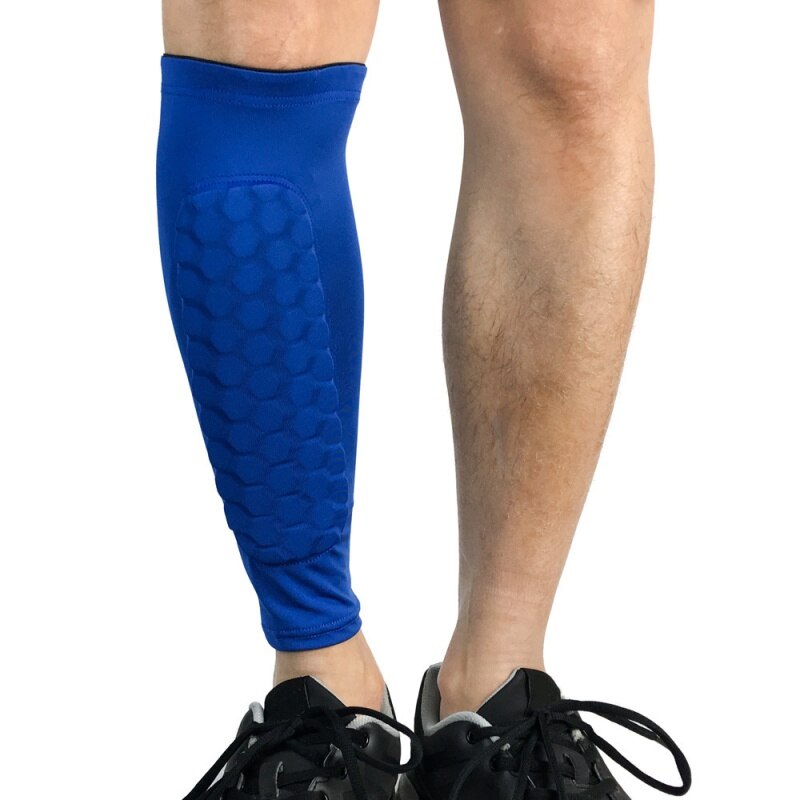 1Pcs Sport Basketbal Been Mouwen Honingraat Anti-Crash Compressie Been Kalf Mouw Fietsen Running Jogging Beenwarmers: Blauw / L