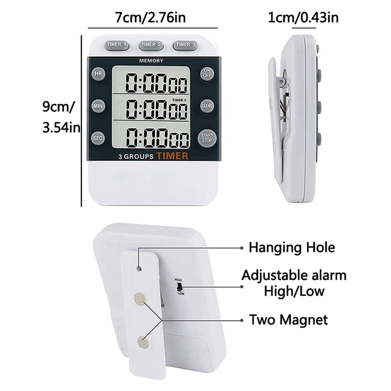 Digital Dual Kitchen Timer, 3 Channels Count UP/Down Timer, Triple Cooking Timer, Large Display, Loud Volume Alarm