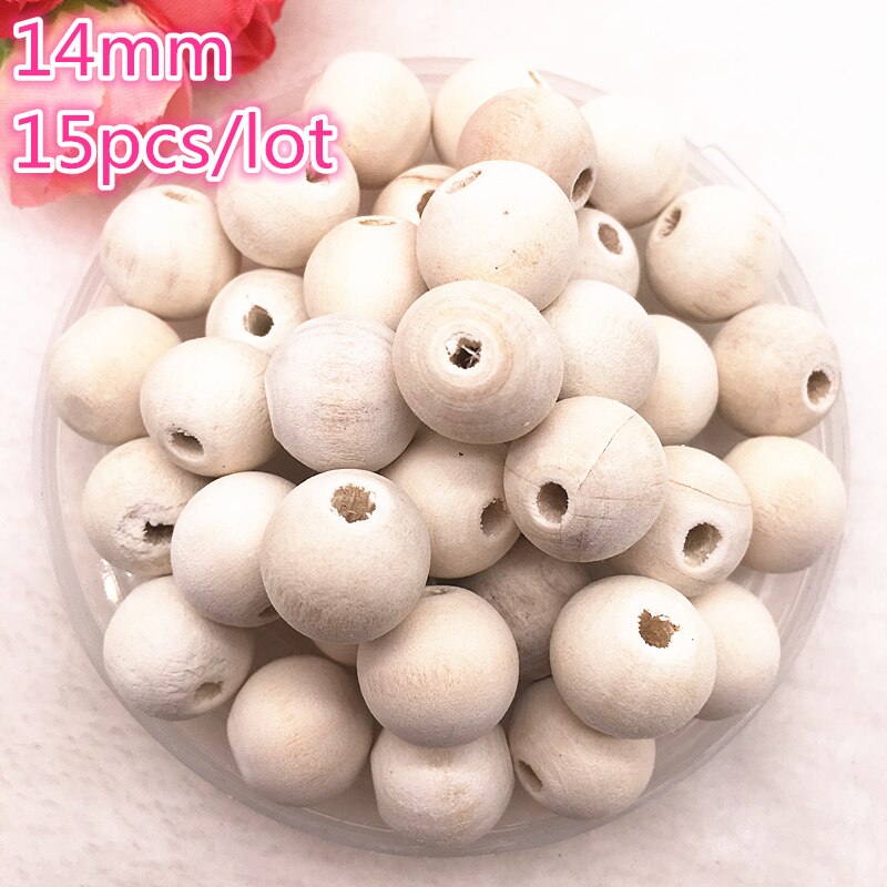 Atacado 4-18mm cor natural contas de madeira solta espaçador grânulos para fazer jóias diy pulseira colar: 14mm(15pcs)