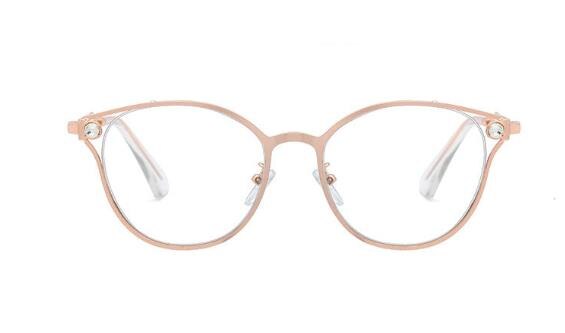 Metalen strass steentjes kattenoog brilmontuur vrouwen  uv400 brillen heldere lenzen bijziendheid nerd zwart roze rood brilmontuur: Roségoud helder