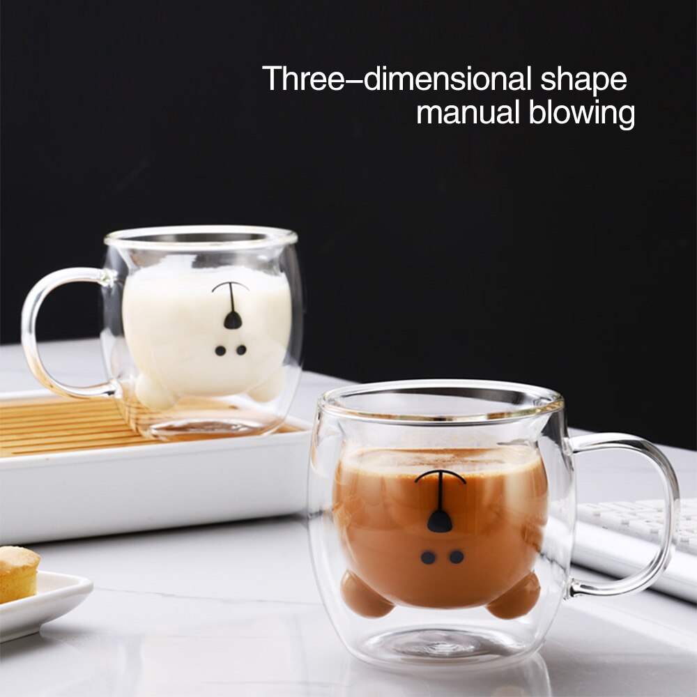Inverted Bear Face Glass Double Glass Panda Dog Animal Double Glasses Coffee Cup Christmas Cup Birthday Cute Milk Tea Cup