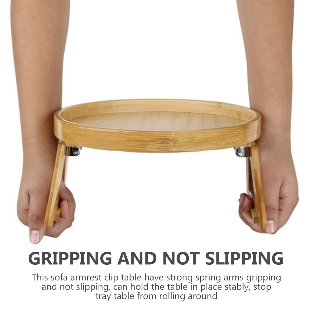 Sofa Armrest Tray Table Round Bamboo Tray Foldable Snacks Tray for Sofa Bed Armrest Tray