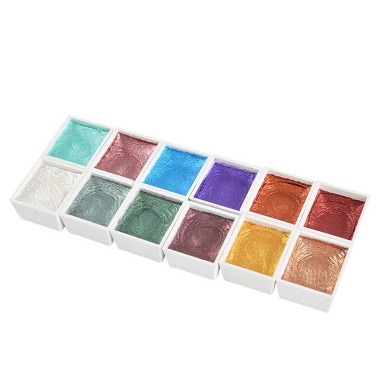 Bärbar glitter akvarellfärgssats metallic guld pigment färg konstnär målning akvarell konst tillbehör  (12 färger): Default Title