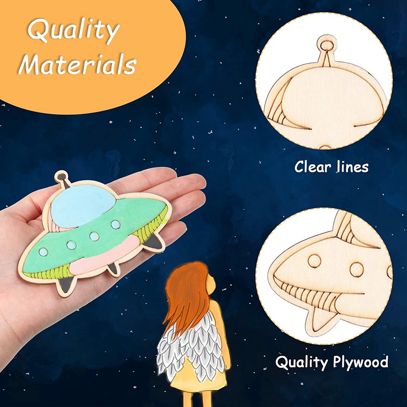 45 PCS Wooden Paint Crafts Outer Space Unfinished Blank Wood Cutouts DIY Art Project For Kids Painting Home Decoration