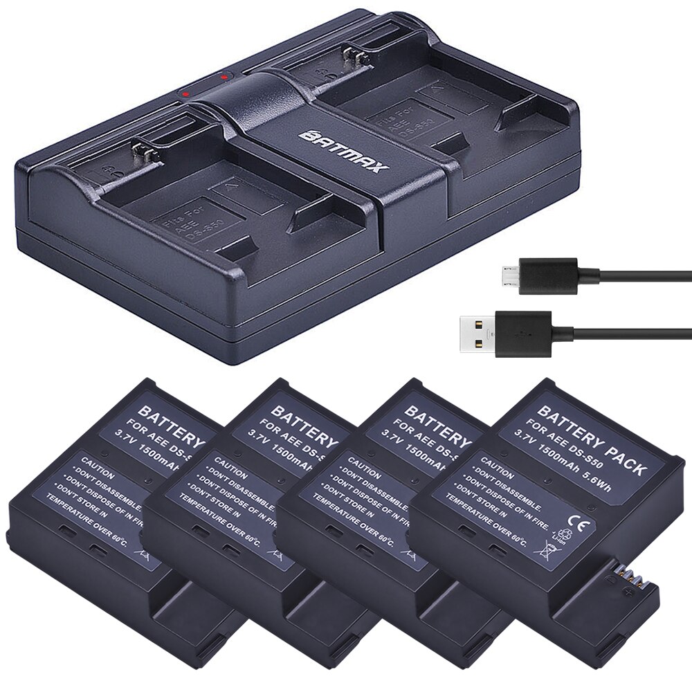 4 stks 1500 mah DS-S50 DSS50 S50 Batterij Akku + USB Dual Charger voor AEE DS-S50 S50 AEE D33 S50 s51 S60 S71 S70 Camera Batterij