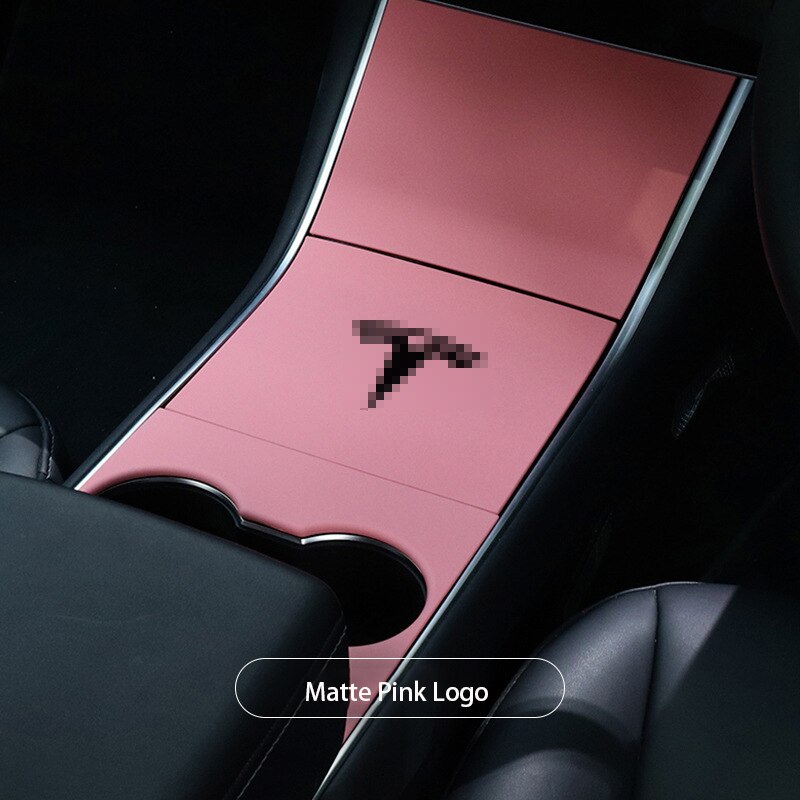 Car Central Control Panel Protective Patch for Tesla Model 3 Central Console Three Patch for Tesla Model 3/Y: Matte pink logo
