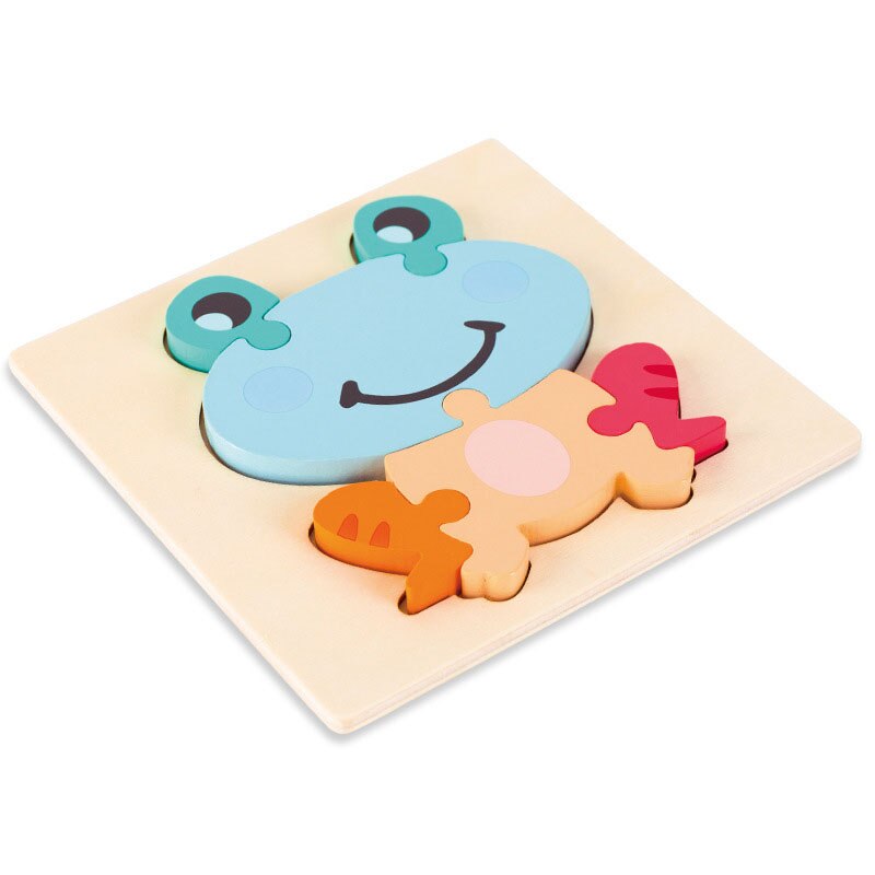 Wooden 3D Puzzles Kids Educational Montessori Toys Wood Cartoon Animals Early Learning Cognition Jigsaw Puzzles Board Girls Boys: frog-WT058M