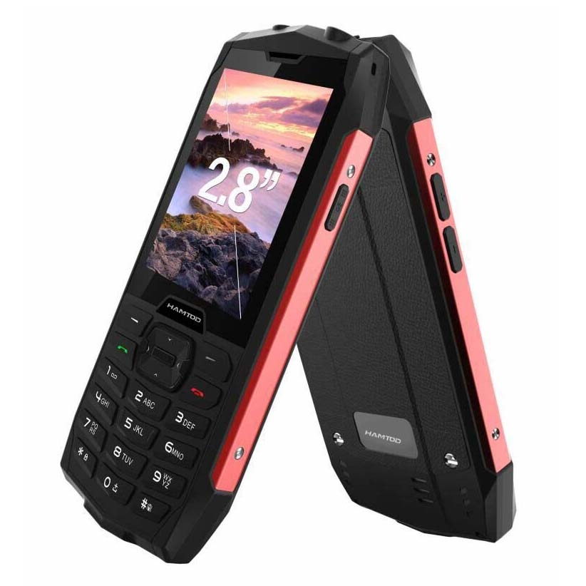 HAMTOD H3 Teléfono resistente Pantalla HD de 2,8 pulgadas Batería de cuatro núcleos 2000 mAh Cámara de 0,3 MP 4G VoLTE: Rojo