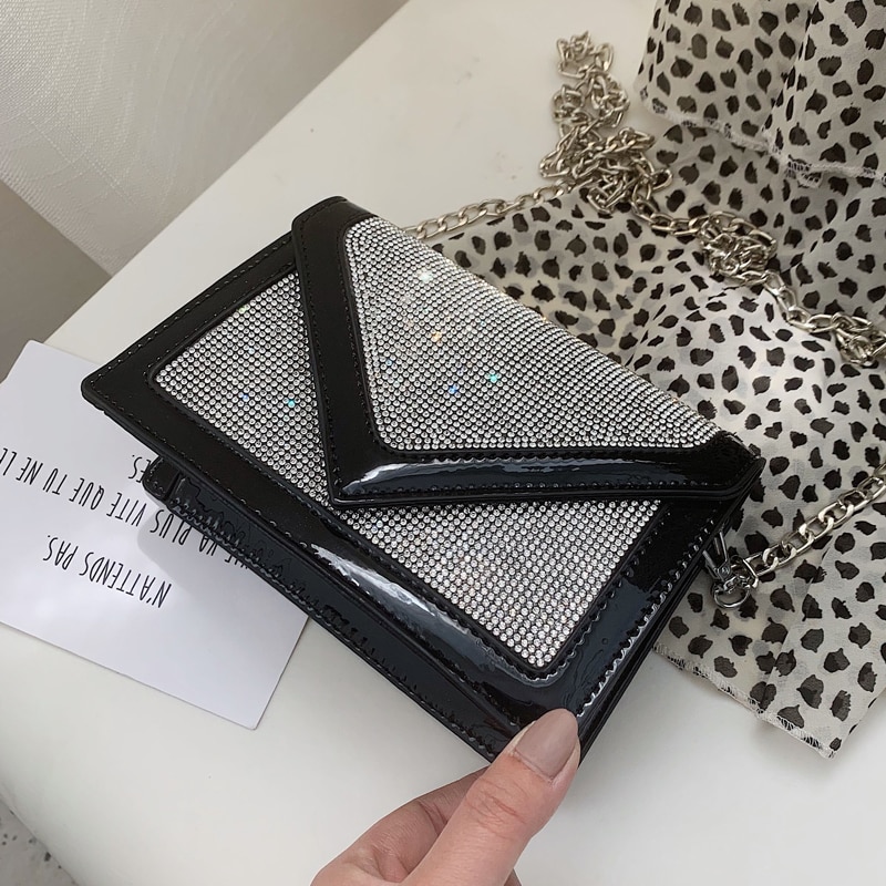Diamant paillettes rabat carré paquet été nouvelle en cuir PU femmes concepteur sac à main chaîne épaule sacs de messager