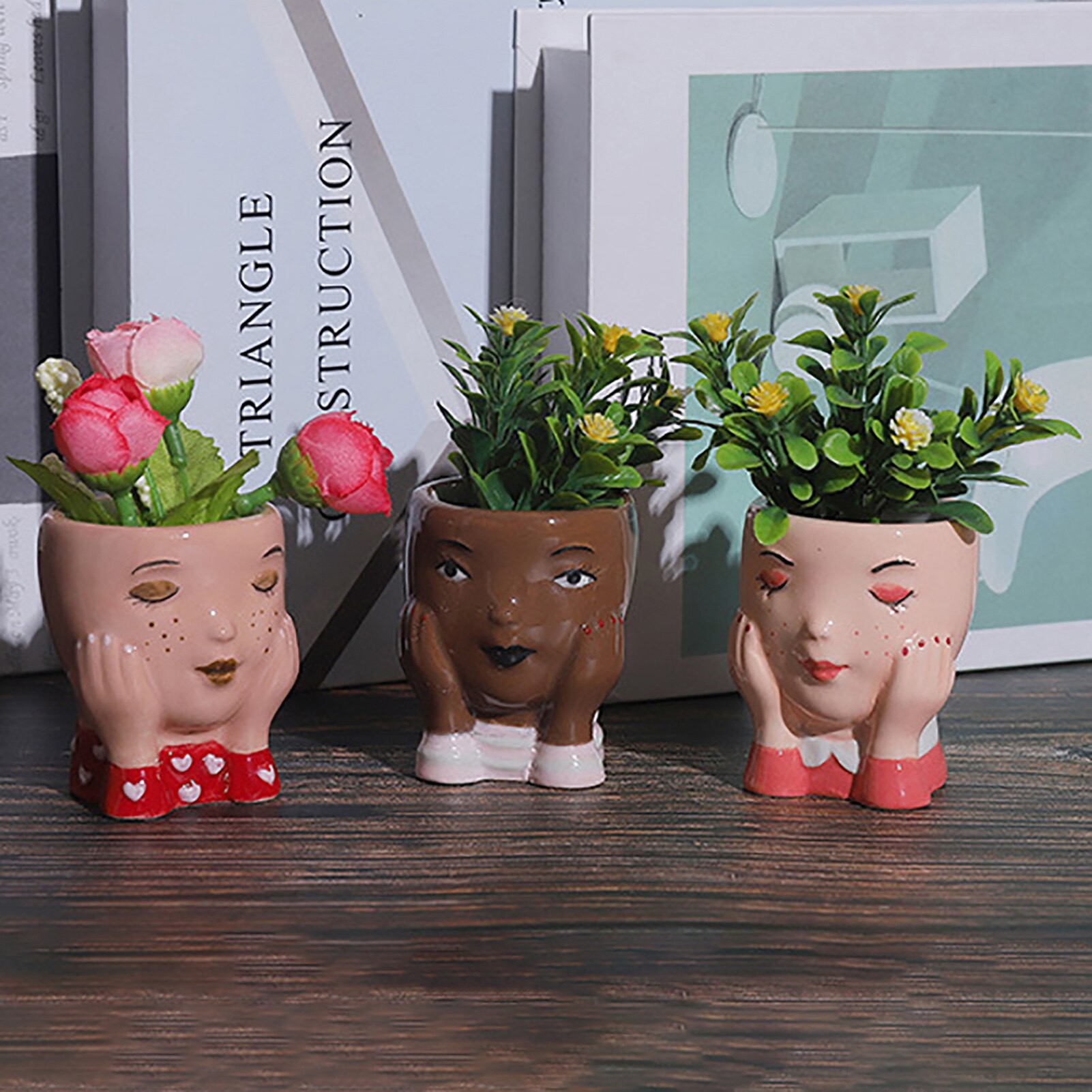 Succulent Plant Pot Cute Girls Flowerpots Ceramic Succulent Planter For Home Office For Mini Succulents And Cacti Decorative