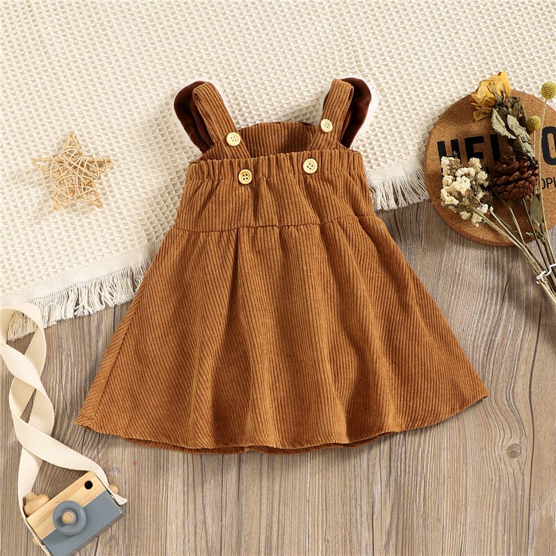 Toddler Girls Cute Fawn velluto a coste Strap Princess abito senza maniche Cartoon Deer Print 3 mesi-3 anni