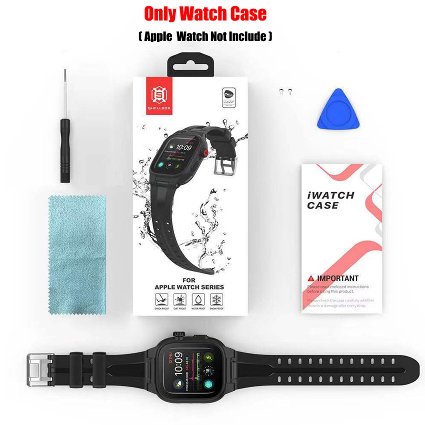 ShellBox IP68 Waterproof Case For Apple Watch 8 7 6 5 4 3 2 SE 45 44 42 41 40 mm Armor Cover Diving Swim Outdoor Sport Anti-fall