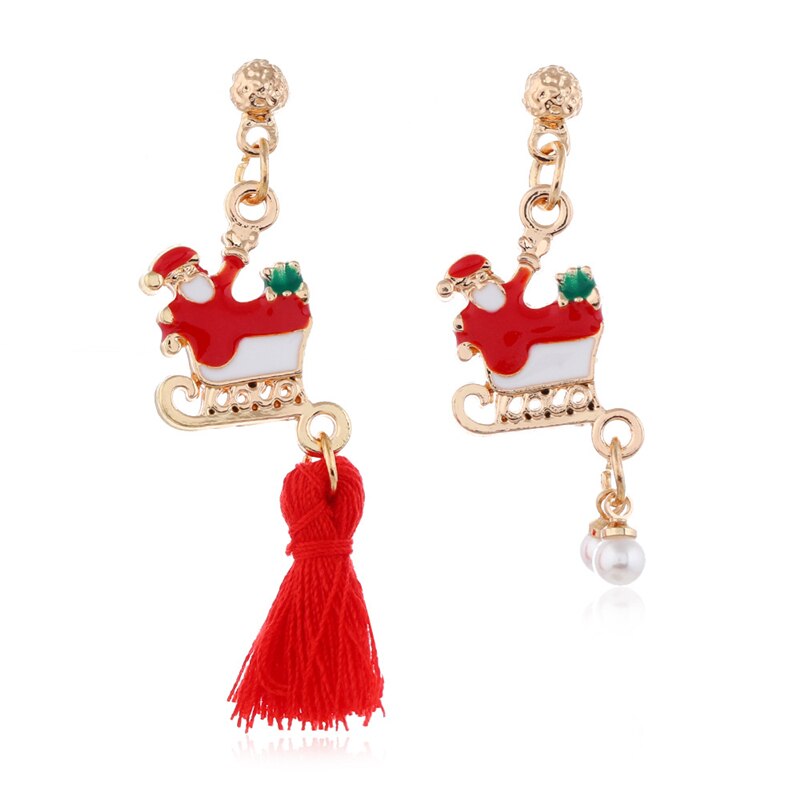 Pendientes largos asimétricos de Papá Noel para mujer, aretes de bola redondos de Color amarillo dorado a la , de joyería de Navidad