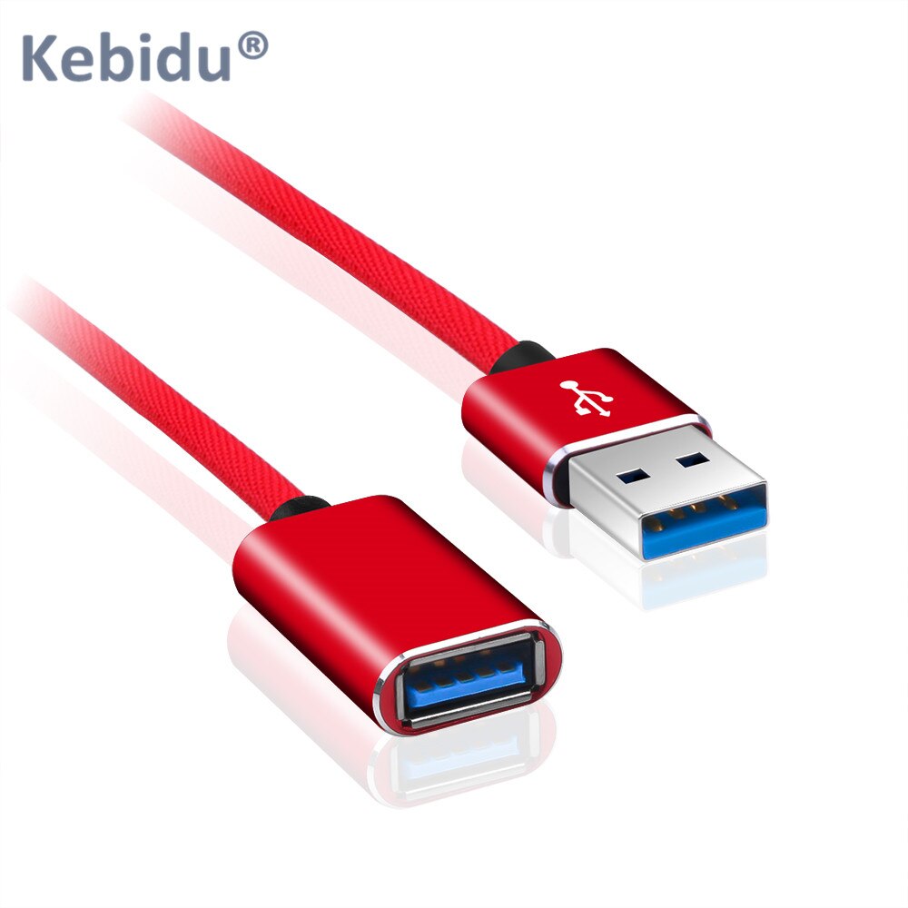 Kebidu tv usb port forlænget kabel usb 2.0 data sync forlænger kabel ledning nylon usb forlænger kabel til pc ssd hdd printer: Rød