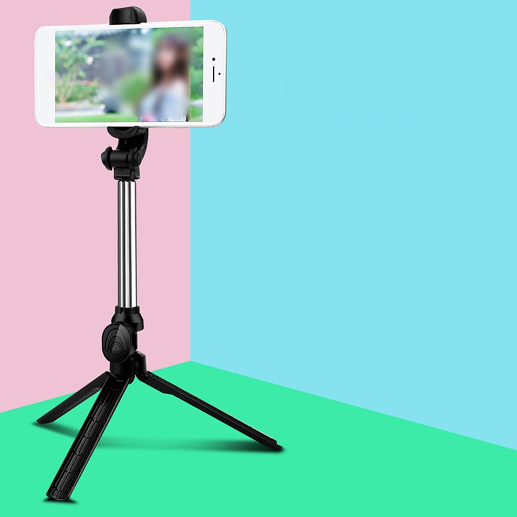 Stativ selfie stick håndholdt fjernbetjening til mobiltelefon mini justerbar bluetooth selfie stick trådløs udvidelig foldbar: Sort