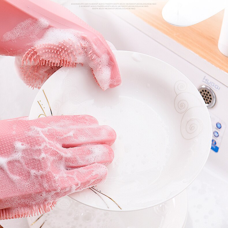 One Pair Dishwashing Cleaning Gloves Magic Silicone Rubber Dish Washing Glove For Household Scrubber Kitchen Clean Tool Scrub