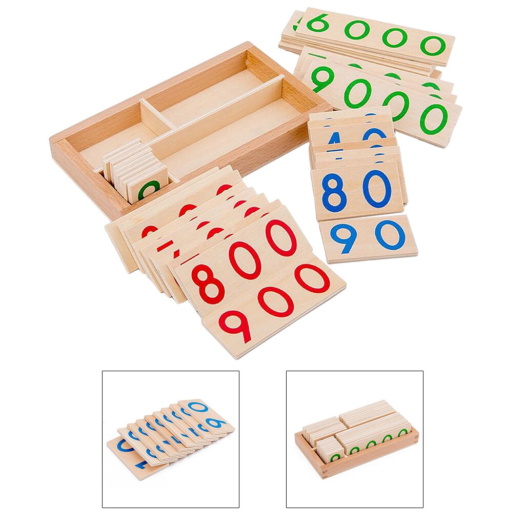 Bois Mathématiques Nombre Carte 1-9000 1-9 10-90 100-900 1000-9000 préscolaire Précoce