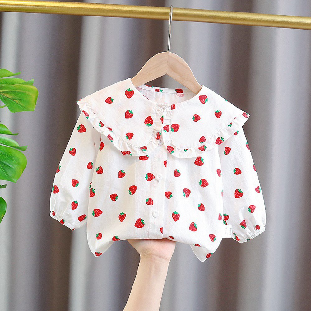 Süße Mädchen freundlicher Flora Hemd Frühling Herbst Langarm freundlicher Baby Grundlegende Bluse Spitzen Outfits ADK223: Erdbeere / 12m