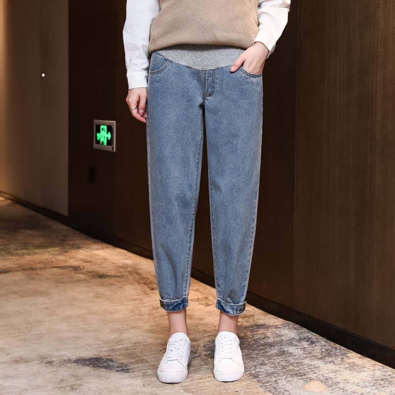 Plus Size 2XL Button Maternity Denim Pants For Pregnant Women Cotton Clothes Pregnancy Jeans Clothing Mother Straight Trousers
