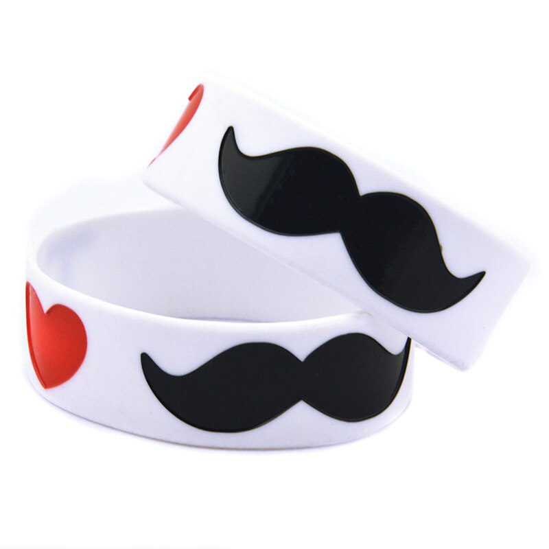 OBH 25PCS I Love Moustache Silicone Rubber Wristband 1 Inch Wide Black and White