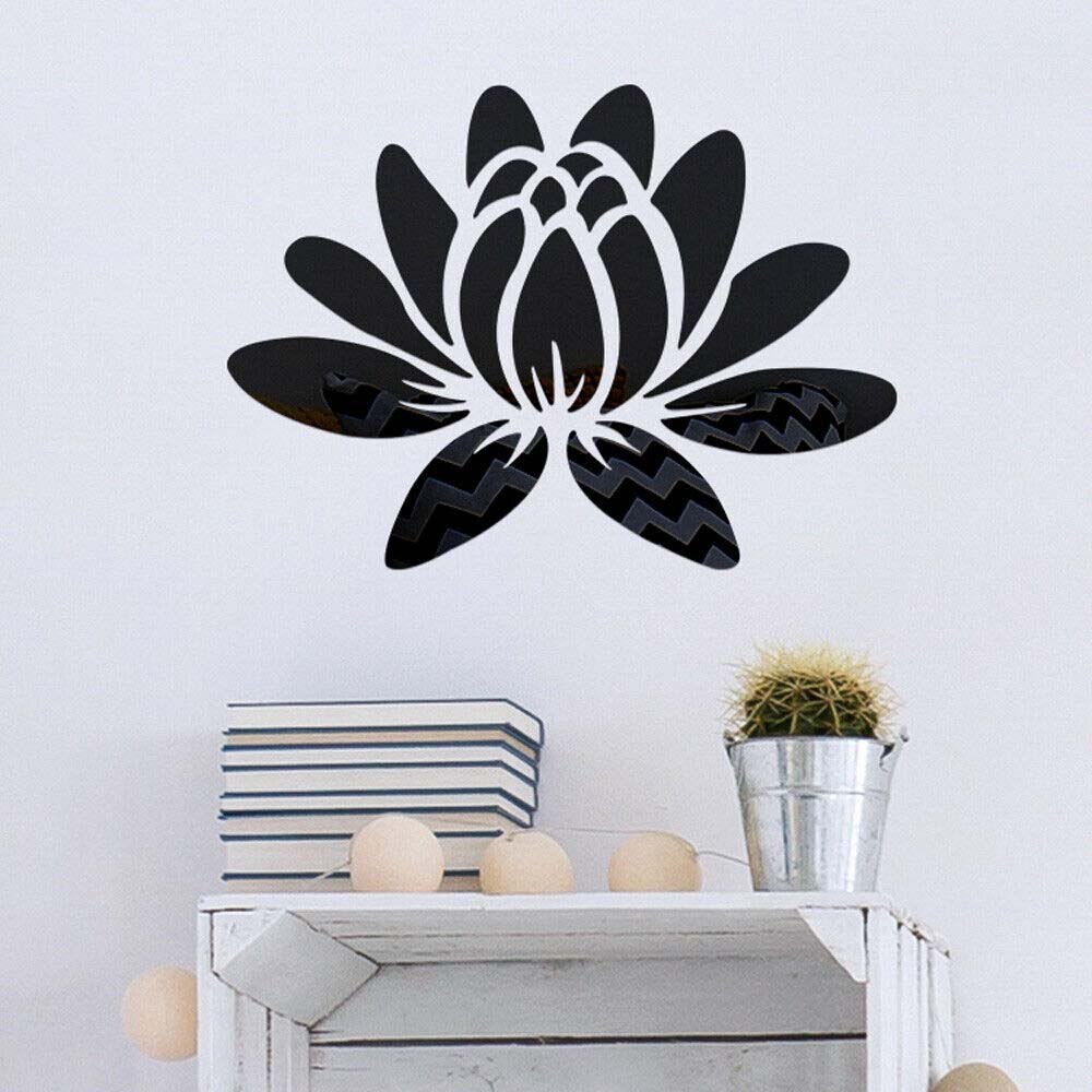 3D Acrylic Mirror Stickers Lotus Pattern Modern Removable Art Wall Decal Home Background Decoration Self-Adhesive Tile Stickers: Black